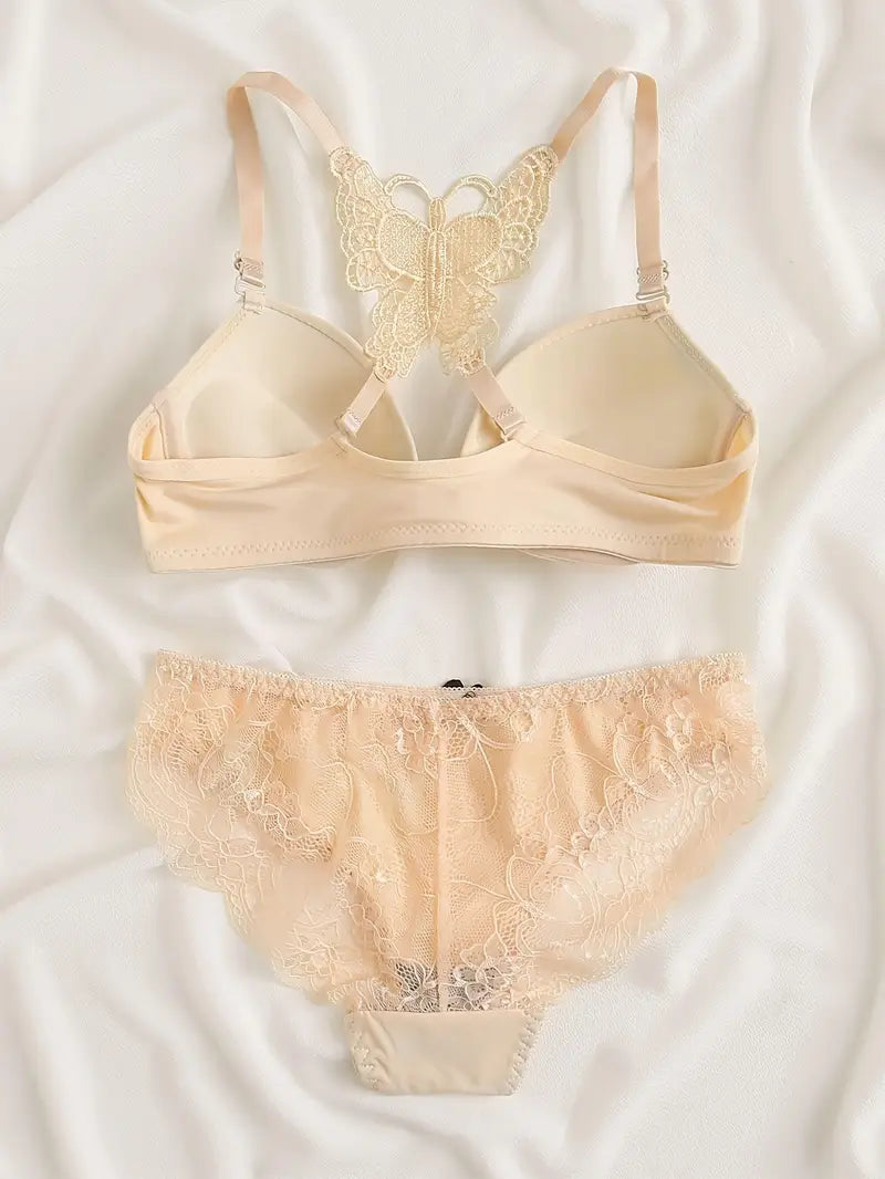 Butterfly Embroidered Front Buckle Bra Set