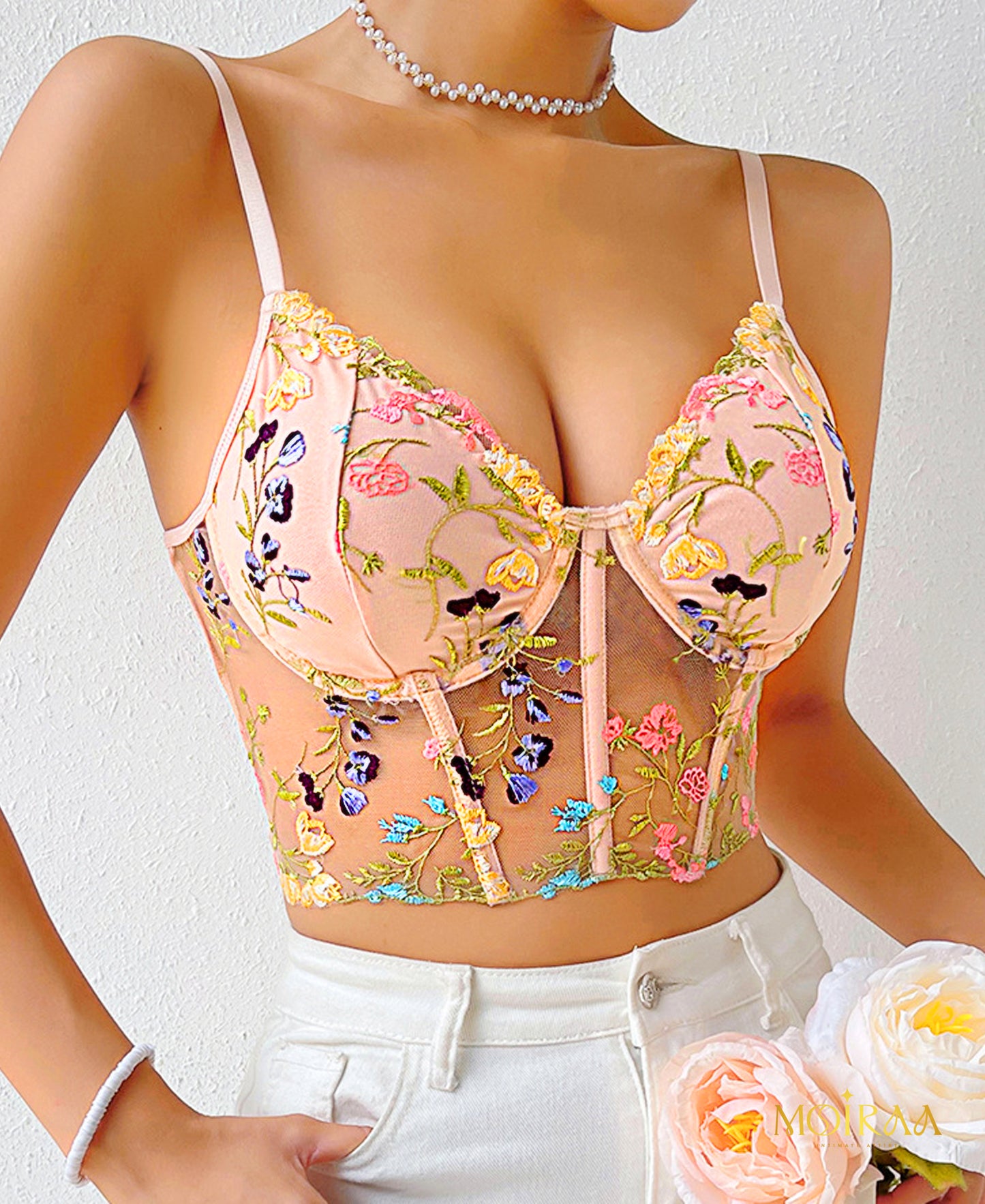 Blossom Veil Embroidered Corset Top
