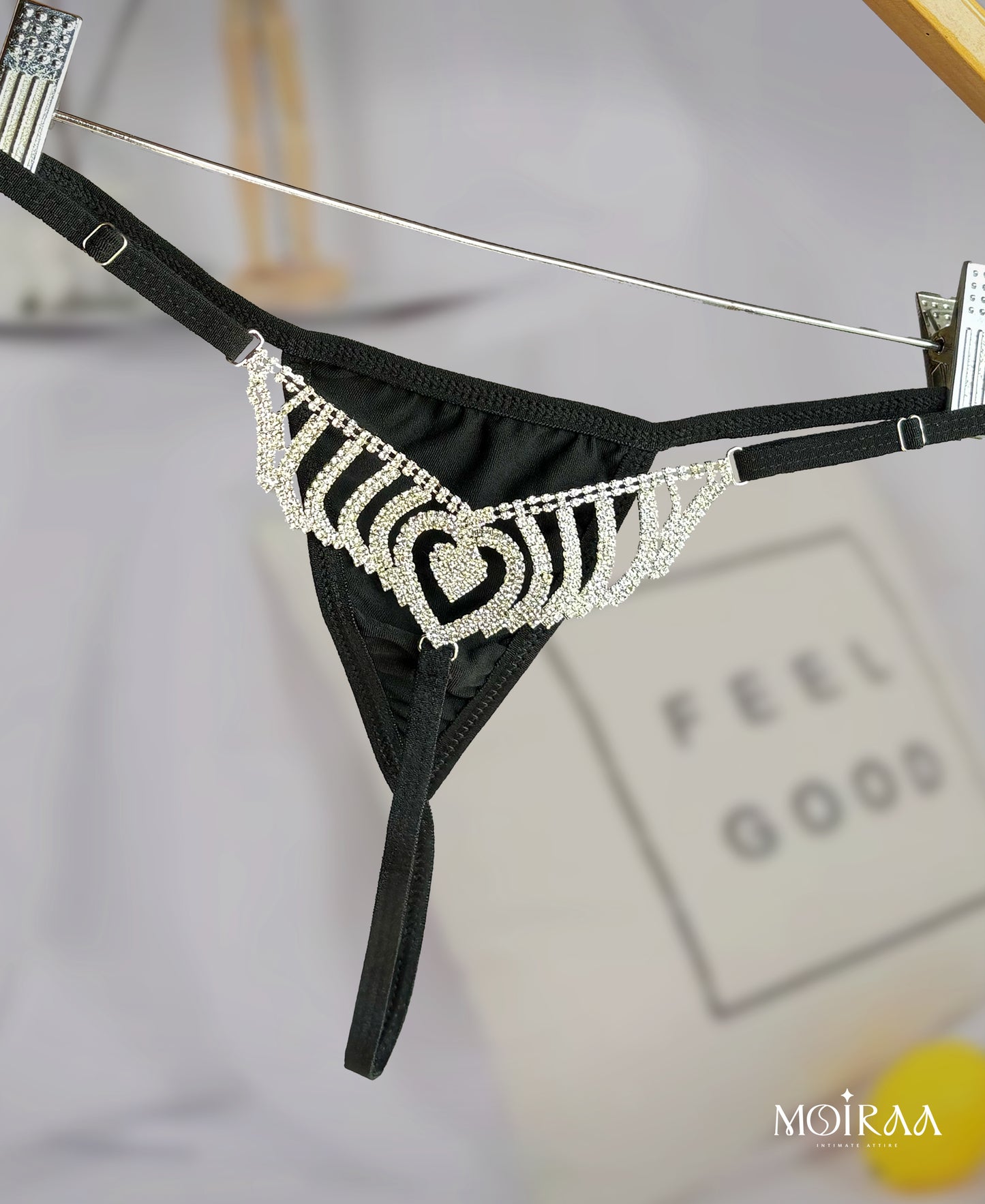 Moiraa Heart Spark Rhinestone Thong
