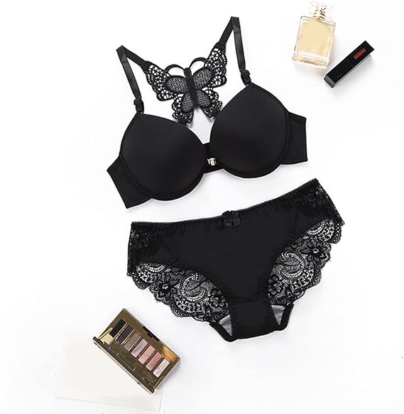 Butterfly Embroidered Front Buckle Bra Set