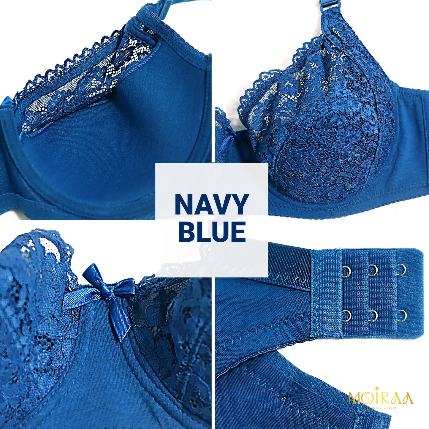 Olivia - Plus Size Lace Bow Decor Bra and Mid Waist Panty Lingerie Set