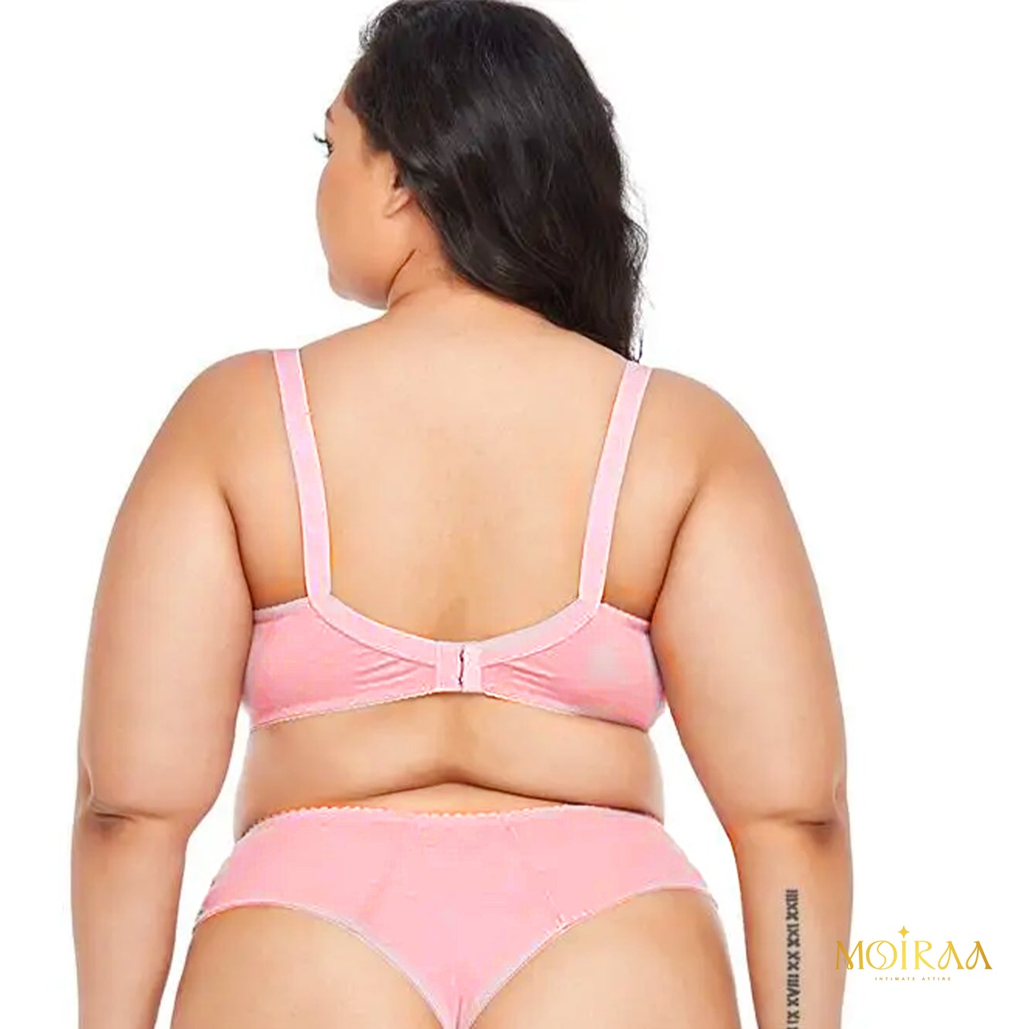 Olivia - Plus Size Lace Bow Decor Bra and Mid Waist Panty Lingerie Set