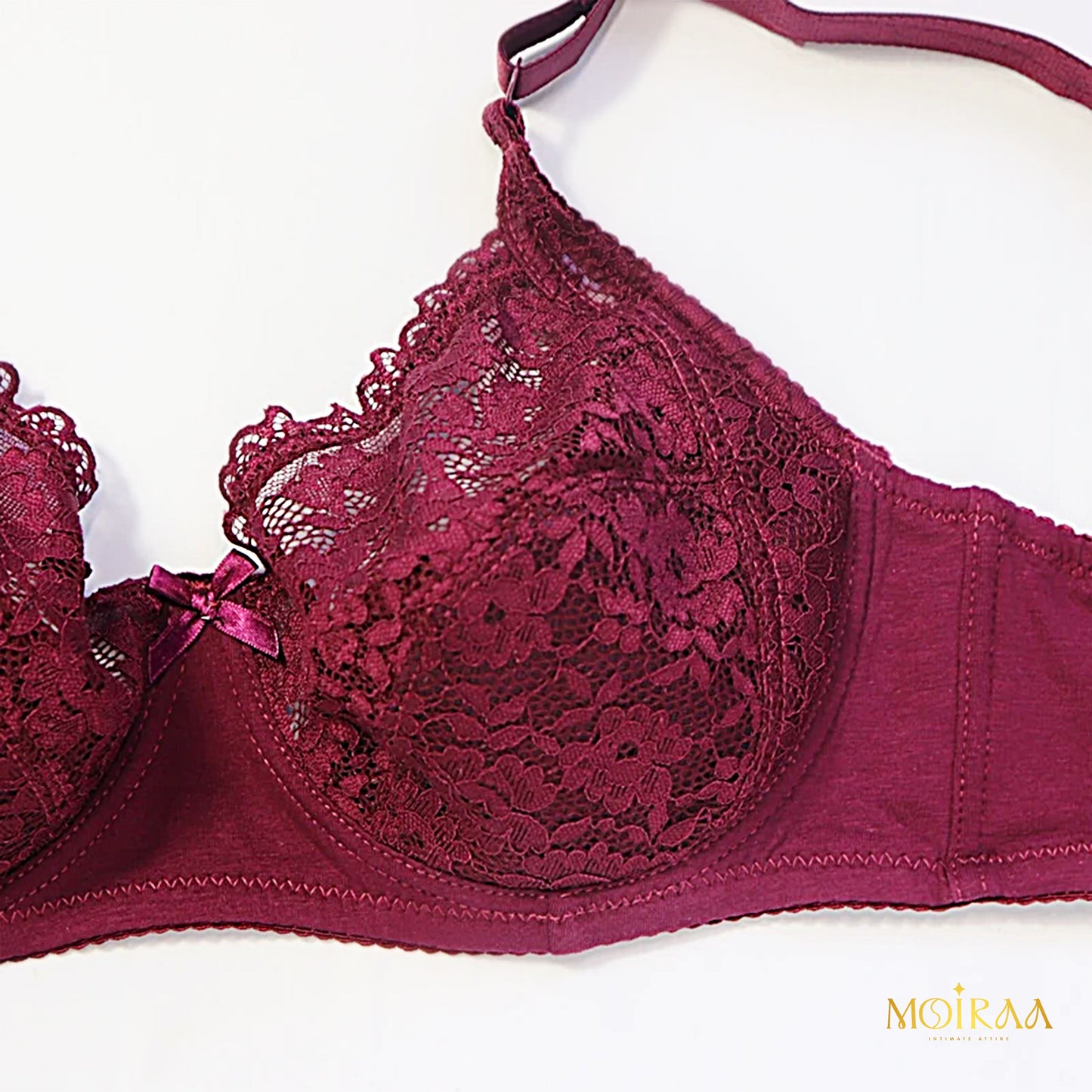 Olivia - Plus Size Lace Bow Decor Bra and Mid Waist Panty Lingerie Set