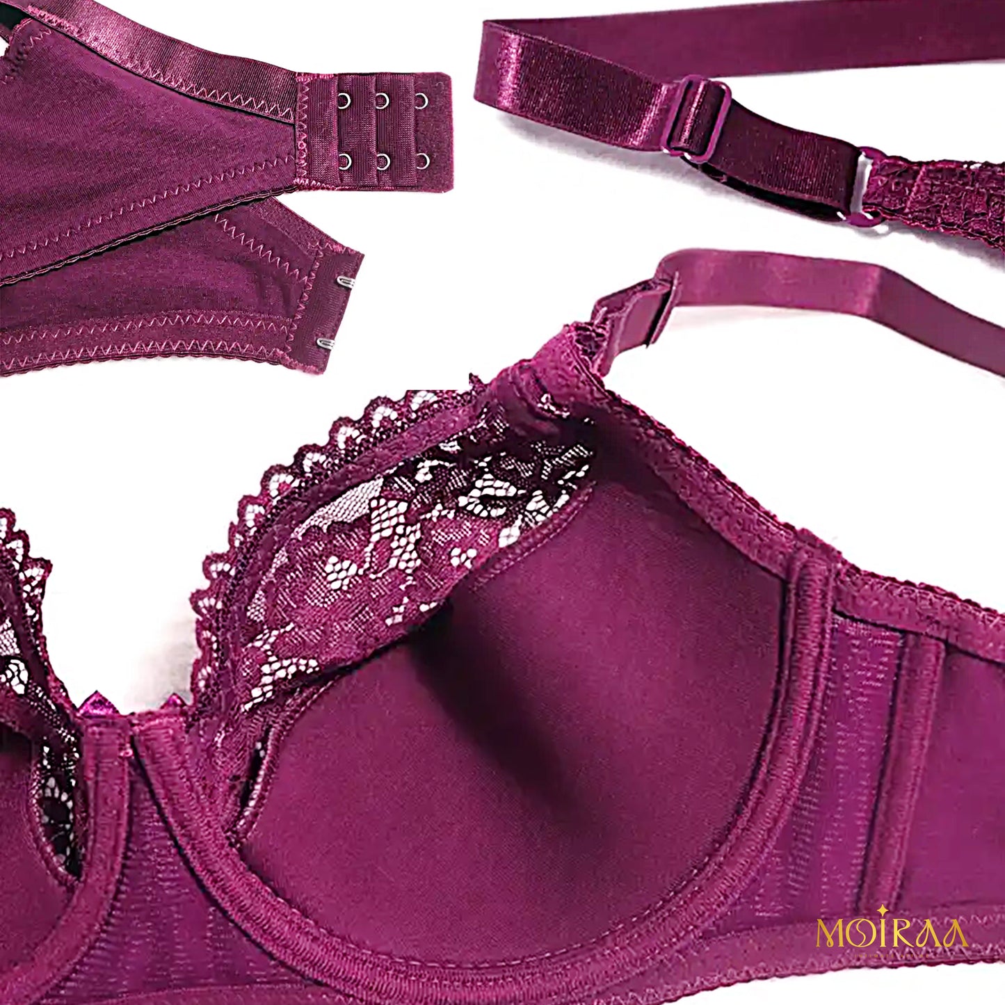 Olivia - Plus Size Lace Bow Decor Bra and Mid Waist Panty Lingerie Set