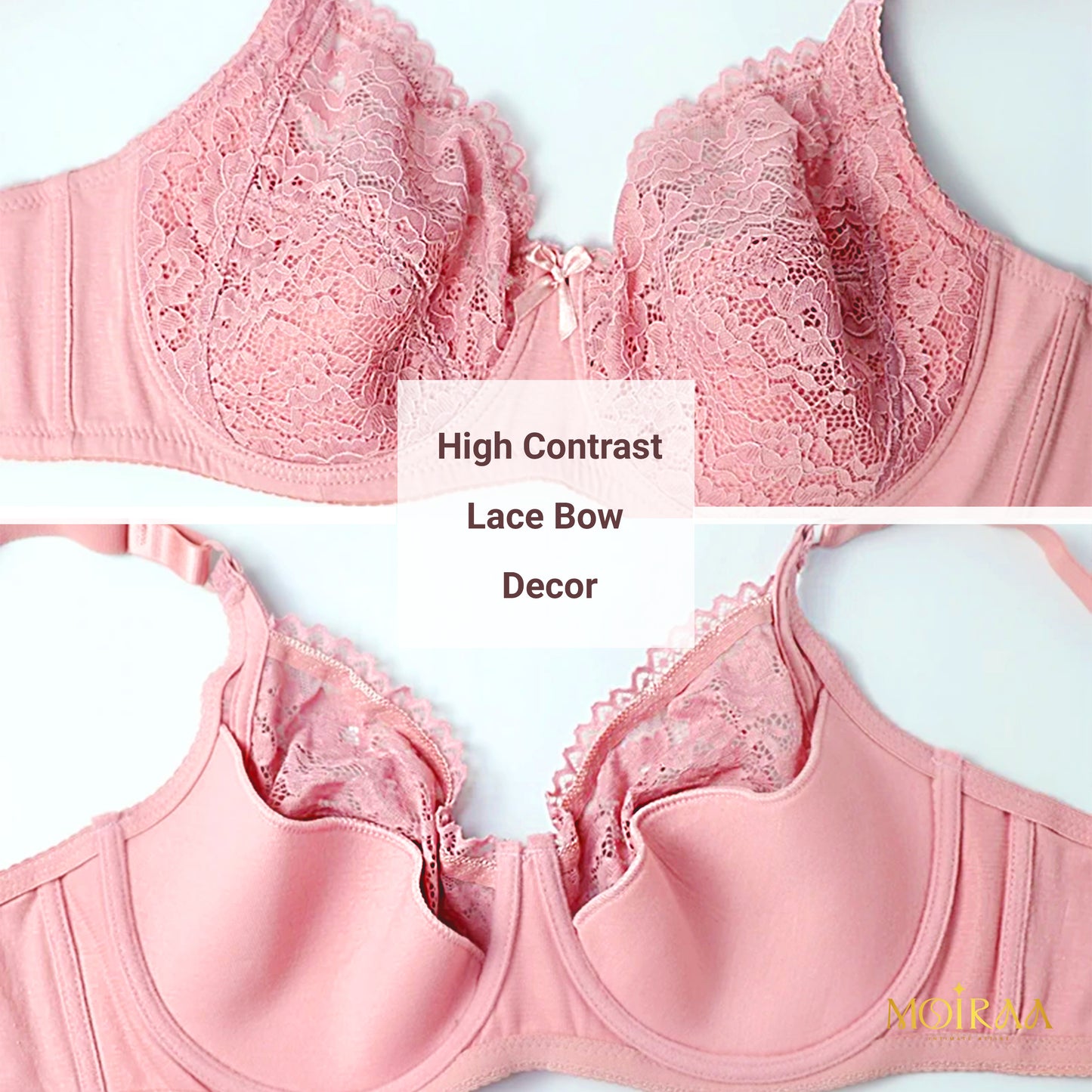 Olivia - Plus Size Lace Bow Decor Bra and Mid Waist Panty Lingerie Set