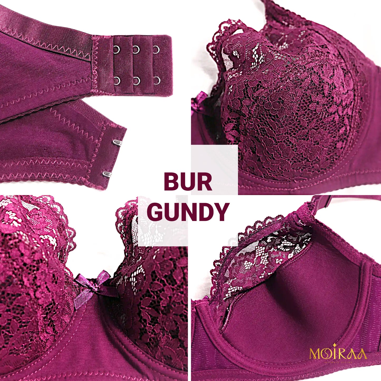 Olivia - Plus Size Lace Bow Decor Bra and Mid Waist Panty Lingerie Set