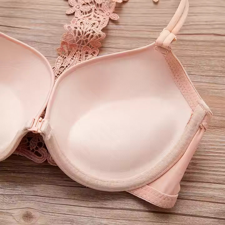 Sexy Back Lace Front Buckle Push-Up Bra