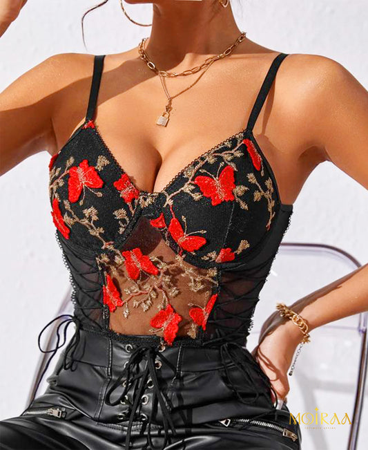 Scarlet Enchantress Embroidered Bustier