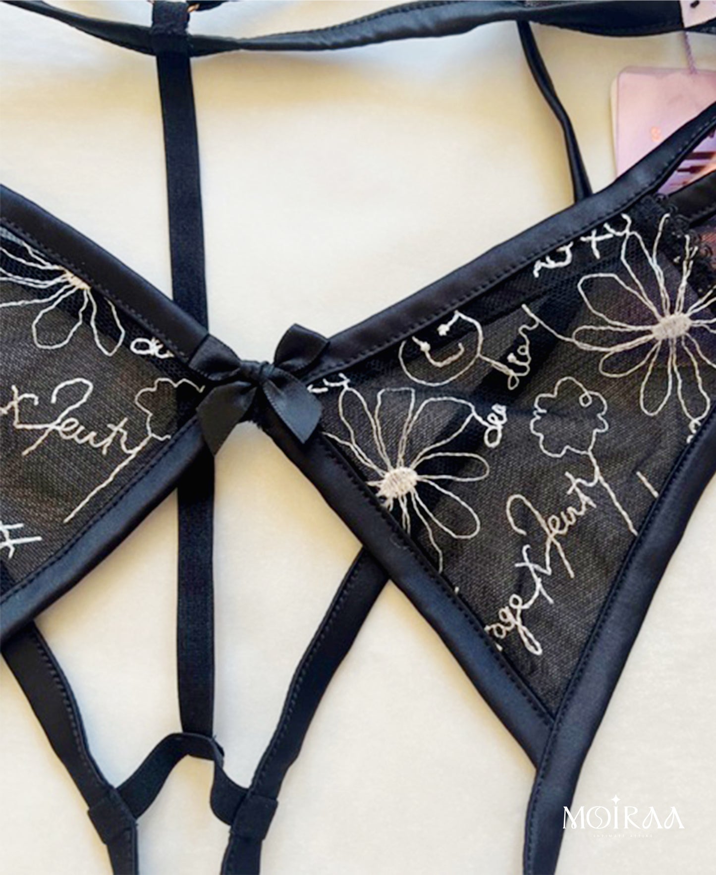 Dear Diary Crotchless Open Back Thong – Sexy Sheer Embroidered Lingerie