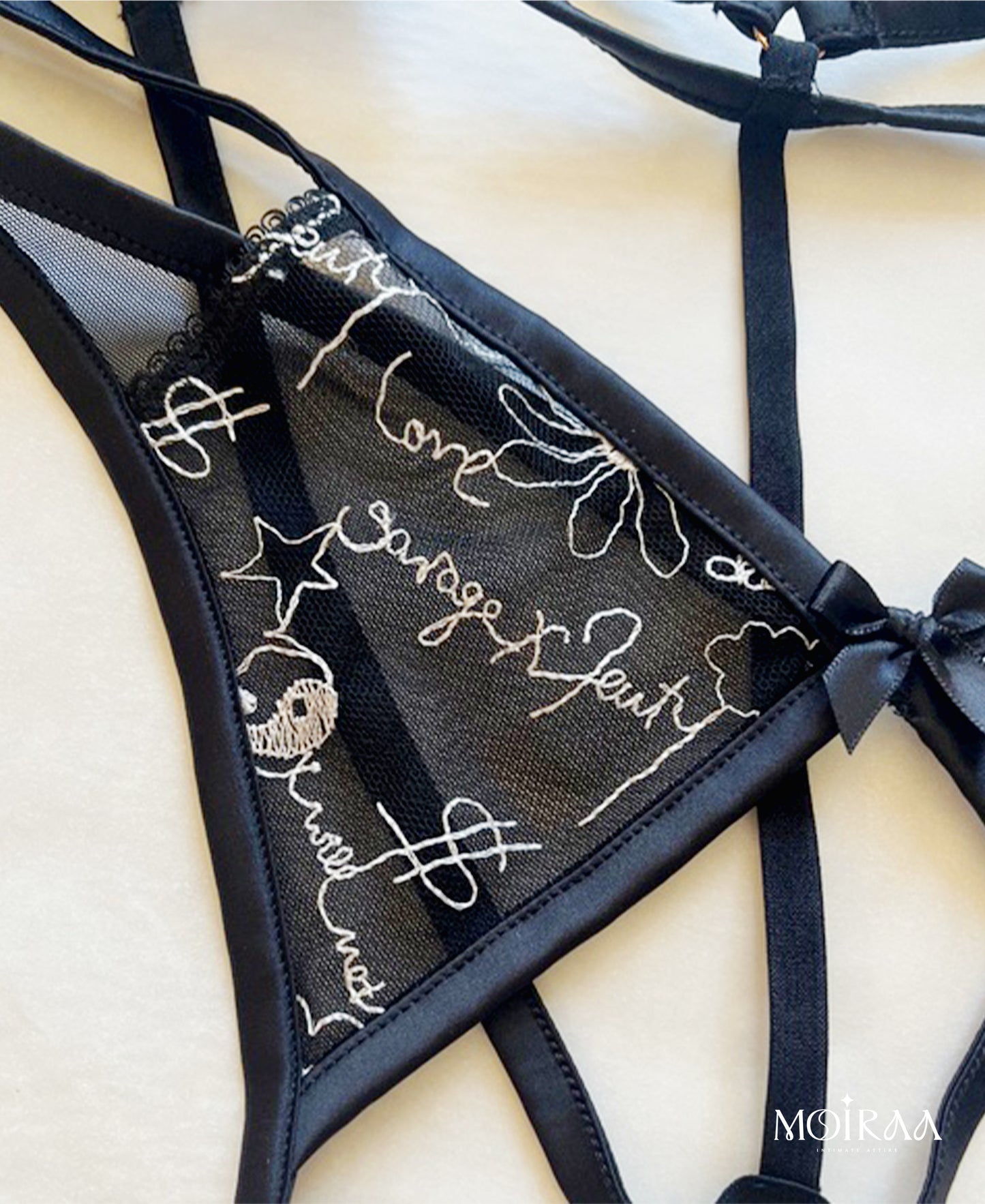 Dear Diary Crotchless Open Back Thong – Sexy Sheer Embroidered Lingerie