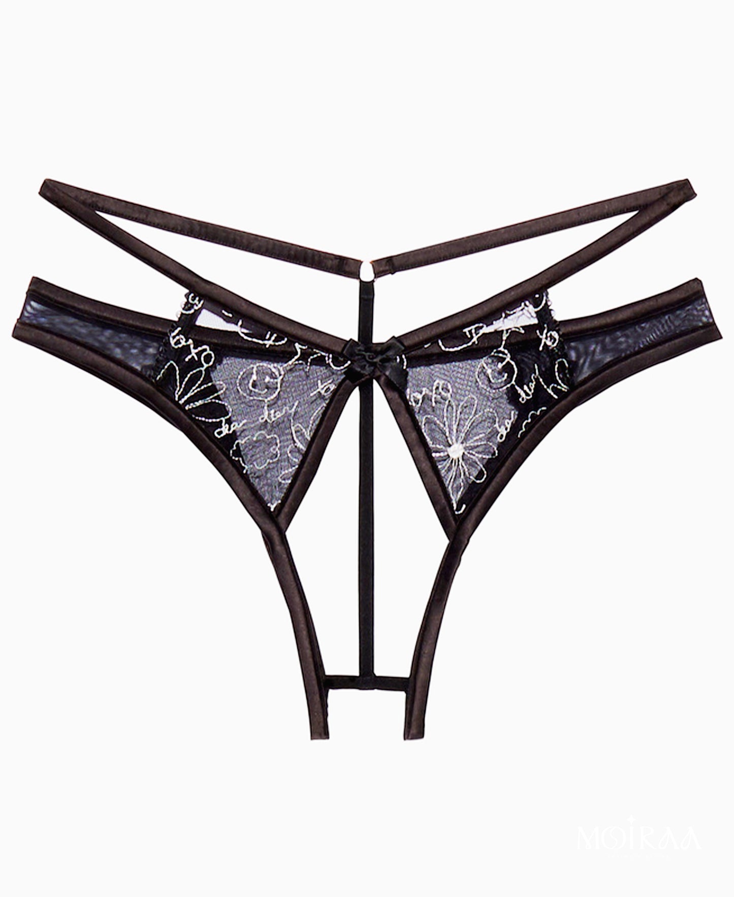 Dear Diary Crotchless Open Back Thong – Sexy Sheer Embroidered Lingerie