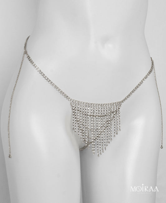 Silver Manimekala – Rhinestone Tassel Body Chain Lingerie