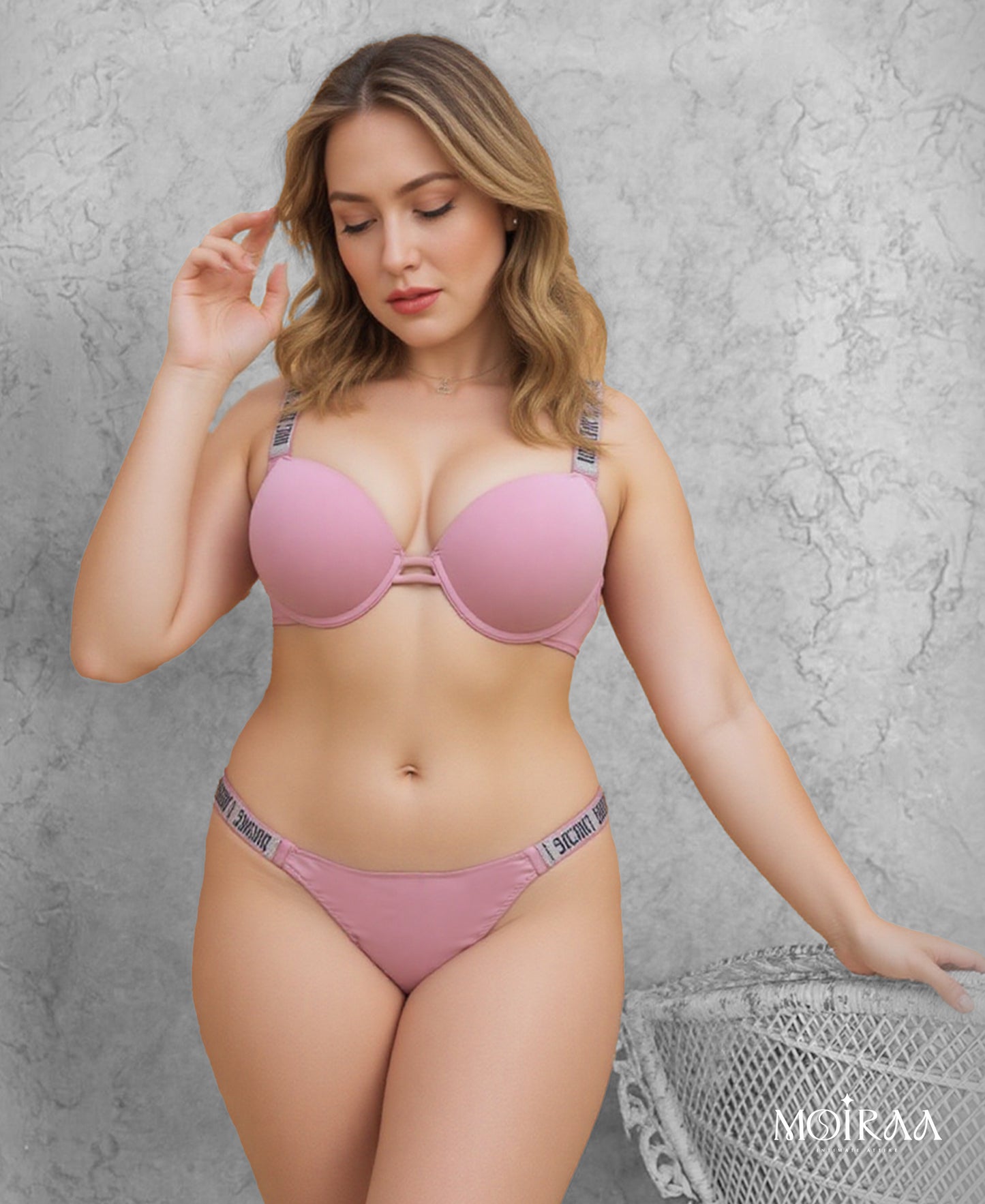 Moiraa Pink Rhinestone Secret Bra & Panty Set