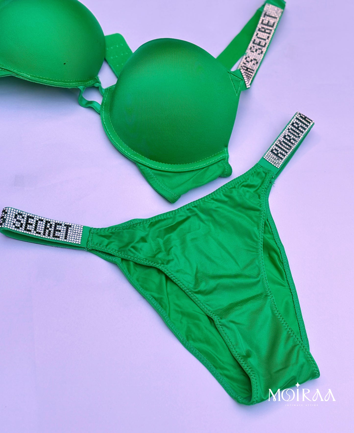 Green Rhinestone Bra & Panty Set