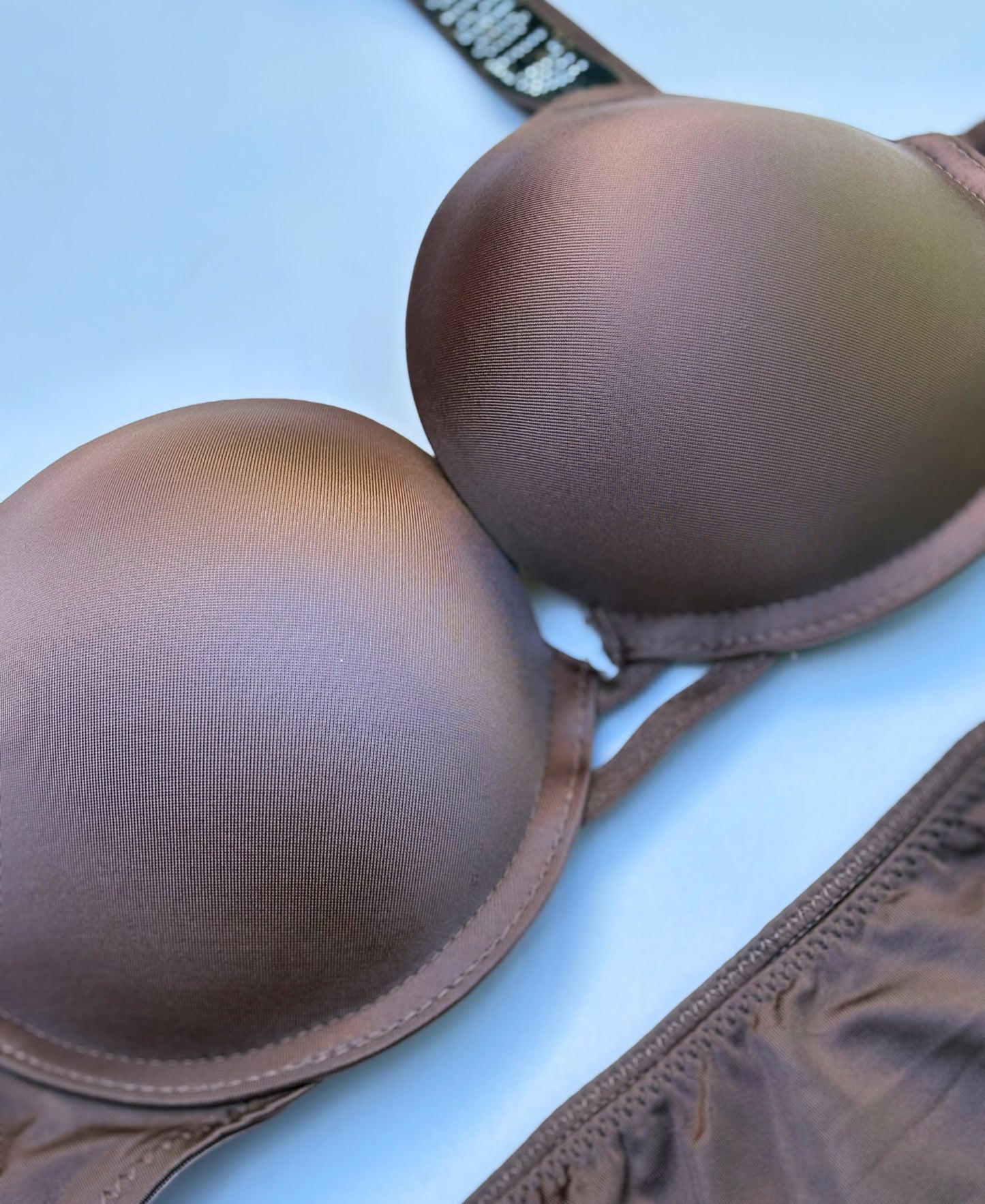 Moiraa Rhinestone Secret Bra & Panty Set - Brown