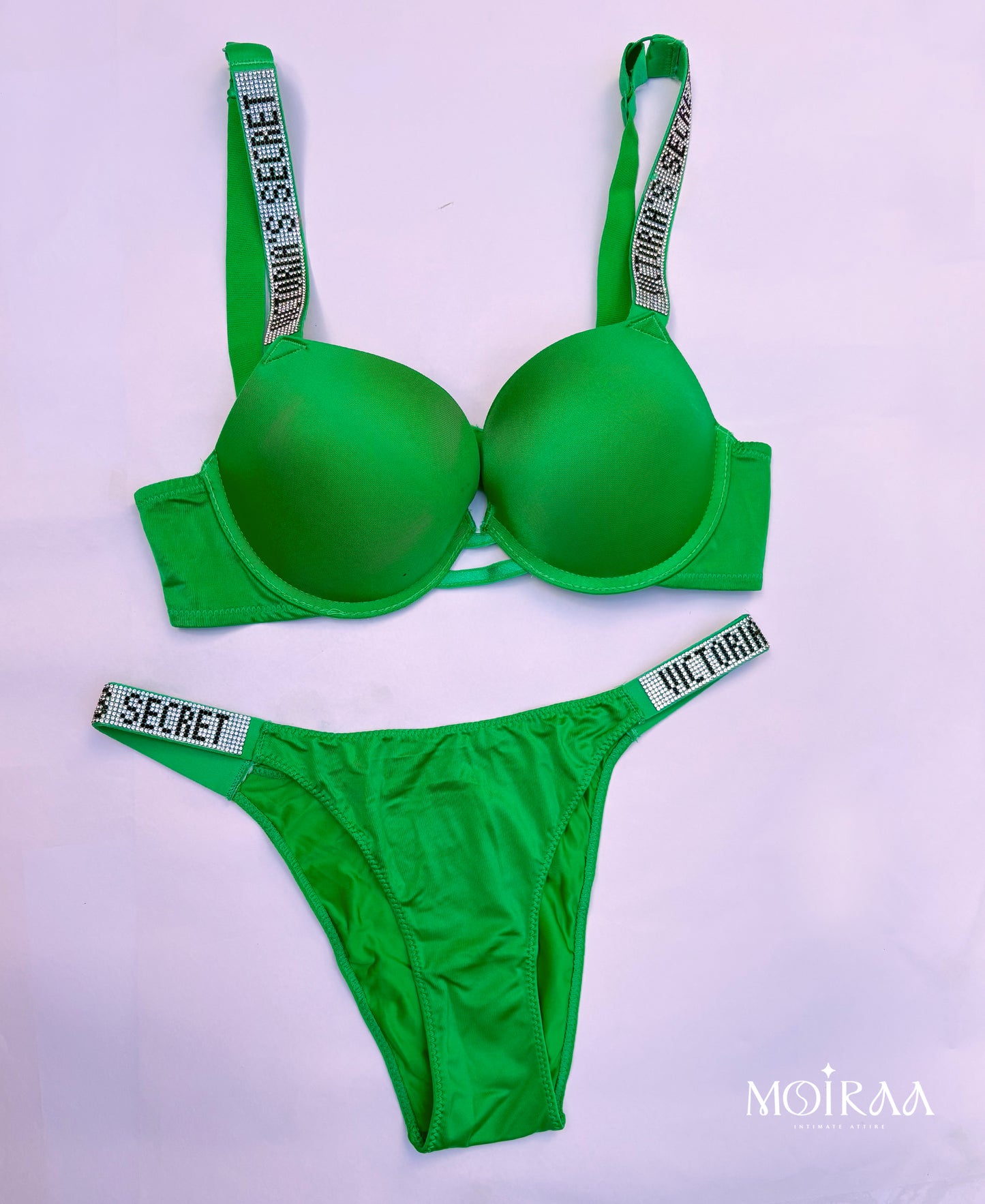 Green Rhinestone Bra & Panty Set