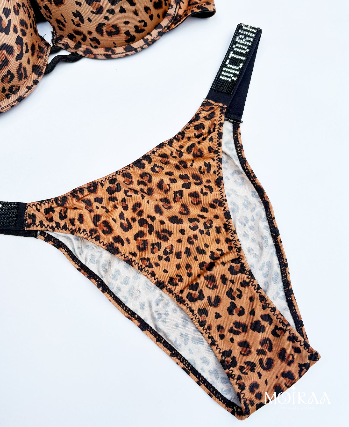 Moiraa Rhinestone Secret Bra & Panty Set - Leopard