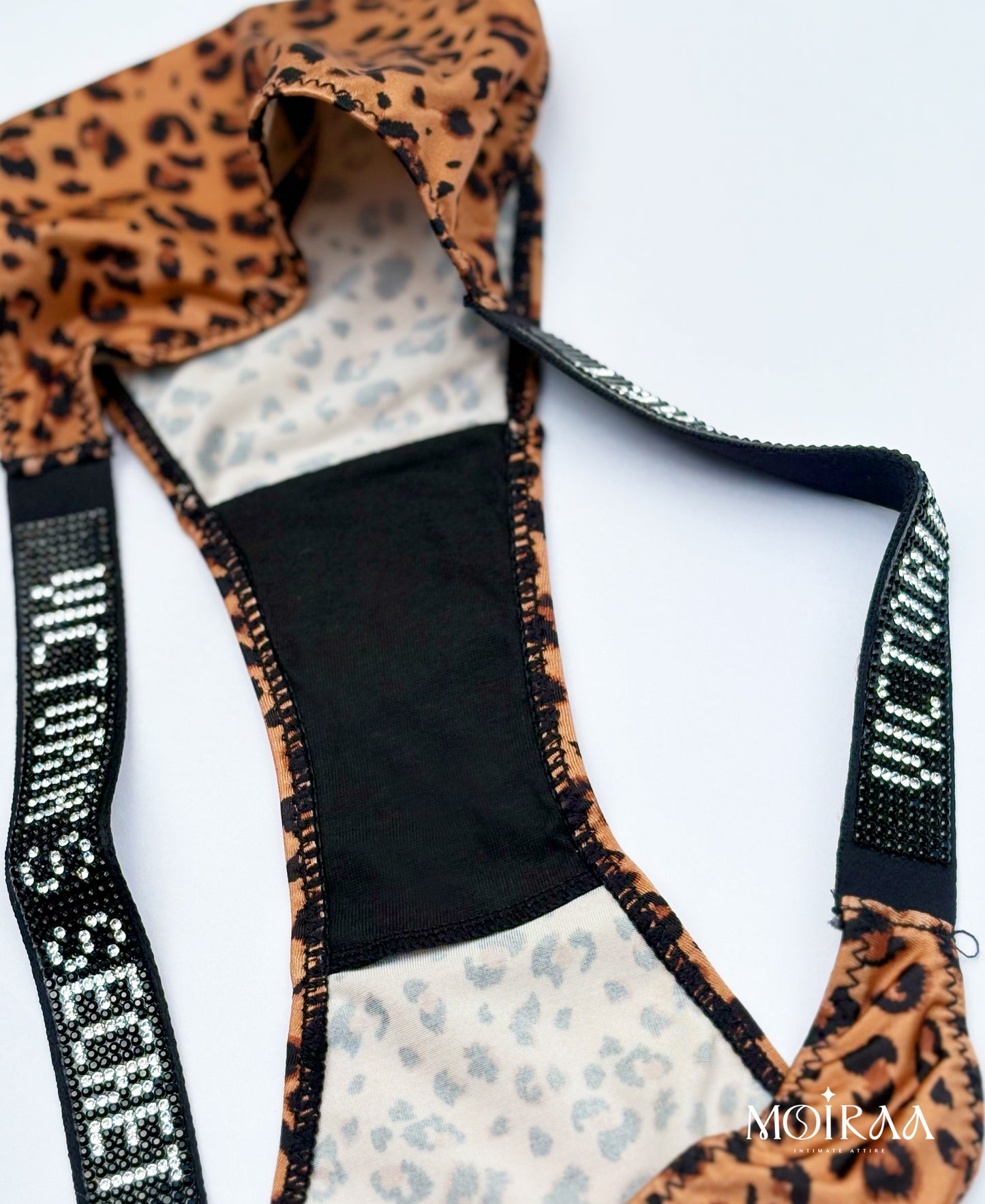 Moiraa Rhinestone Secret Bra & Panty Set - Leopard